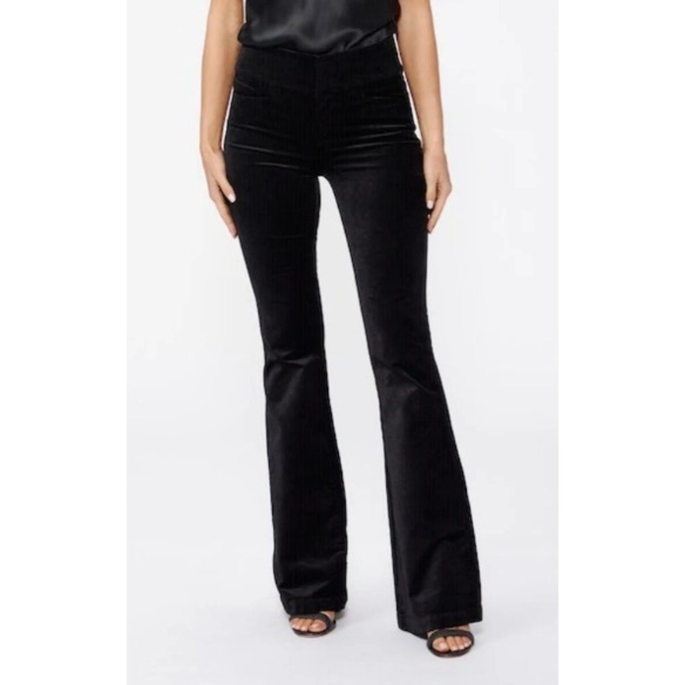 Paige Lou Lou High Rise Wide Leg Flare Black Velvet Pants 7000A66-051 Size 30